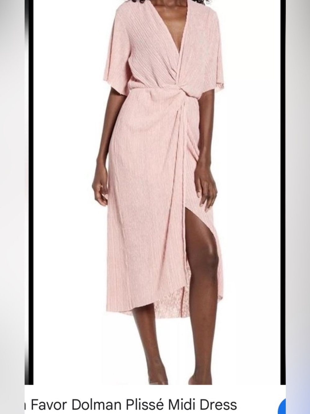 All in Favor Dolman Plisse Blush Pink Wrap Midi dress lightweight flowy summer
